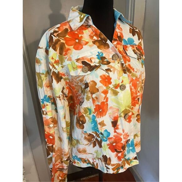 Coldwater Creek Jacket Buttons Leafy Floral Print Size Medium - Picture 2 of 11